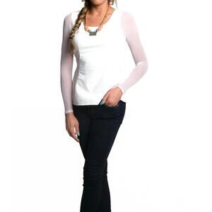 NEW SLEEVEY WONDERS long sleeve mesh shrug bolero in white